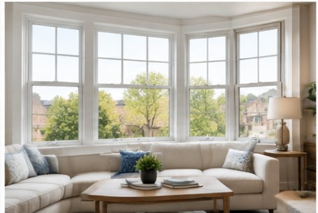 Bright living room after a full window replacement